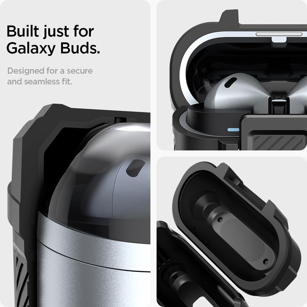 Spigen Galaxy Buds 3 3 Hülle Verriegelungsfunktion Kabelloses Laden Verlustprävention mit Karabiner Integrierte Stoßfeste Hülle Stoßdämpfung Ladeanzeige