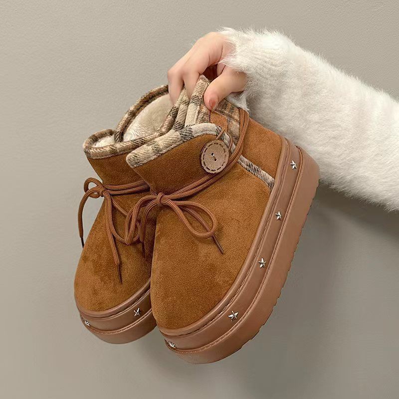 Seasonal fashion velvet snow boots women's outer wear casual warm non-slip thick-soled short boots