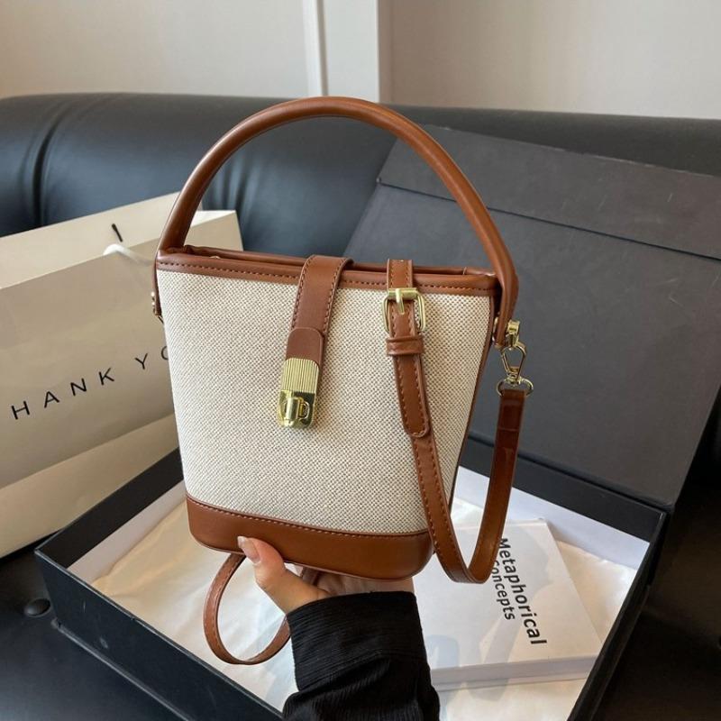 1Pc  Popular Bucket Bag Women's Messenger Bag Korean Niche Versatile Retro Canvas Handbag Messenger Bag