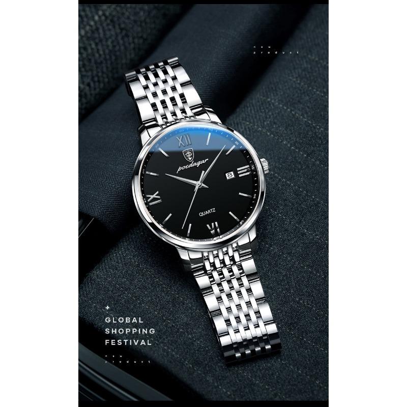 POEDAGAR Luxury Sports Men's Wristwatch Stainless Steel Waterproof Date Watch High Quality Casual Fashion Quartz Watches