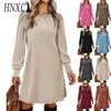 HNXC Damenmode Herbst Winter Einfarbiger Druck Langarm O-Ausschnitt Freizeitkleider