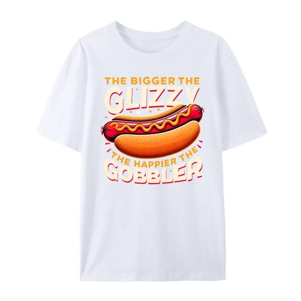 Funny wolfing hot dog cartoon print Thanksgiving casual daily short sleeved round neck Womens Tshirt