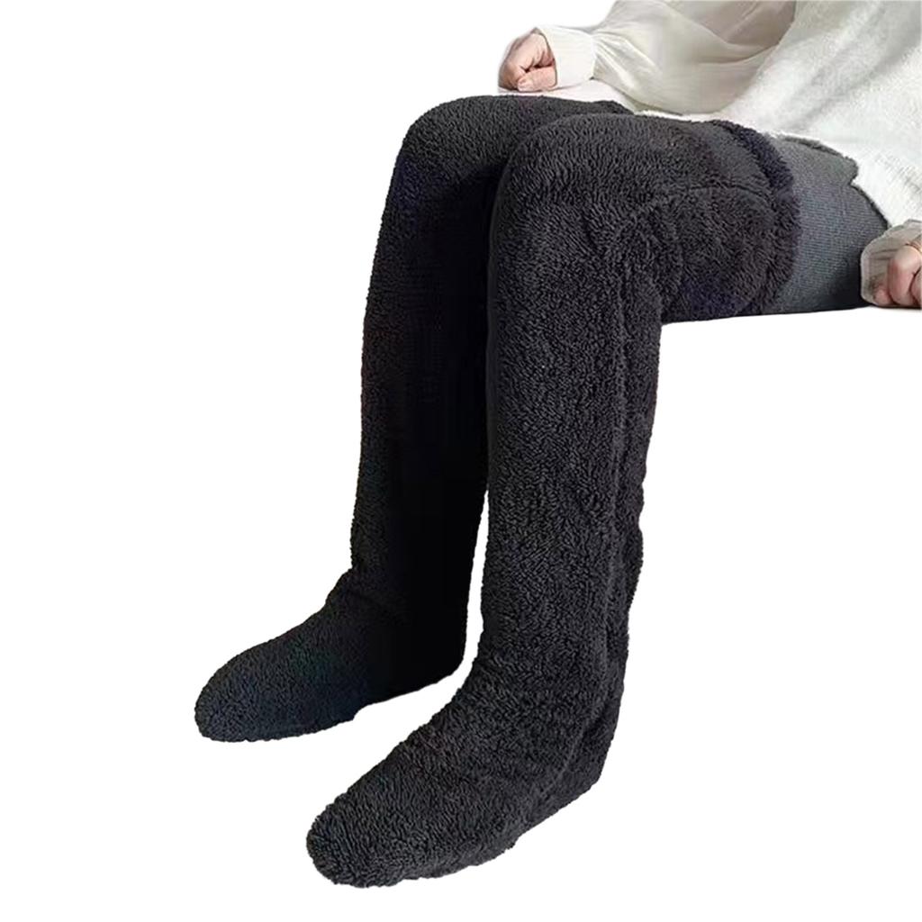 Womens Over Knee High Fuzzy Socks Cute Cartoon Thigh High Stockings Warm Solid Color Leg Warmers Christmas