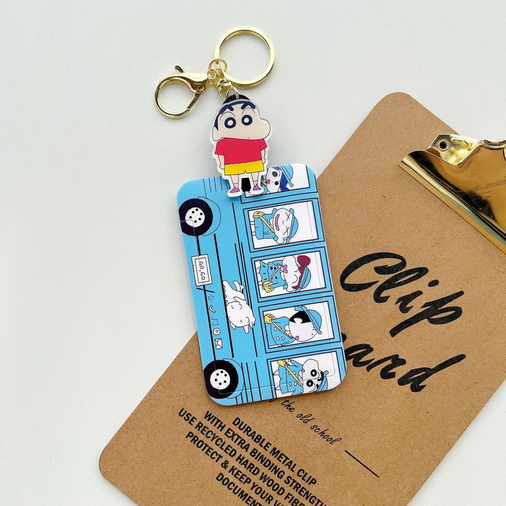 Kawaii Anime Crayon Shin-chan Keychain Couple Student Id Bus Bank Access Control Card Case Shin Chan Accessory Hanging