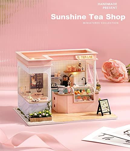 (t-FREAK) Dollhouse DIY Kit Set Miniature SHOP SERIES (Pink Sunshine Tea Shop)