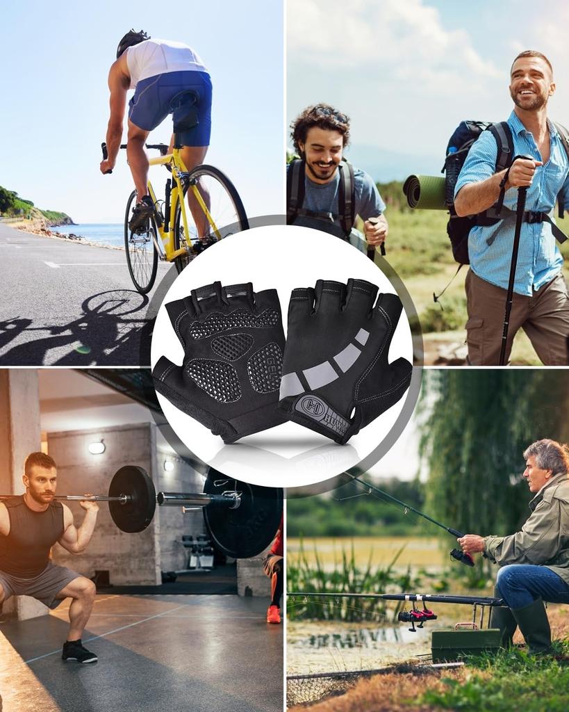 Slopow Sports Gloves GEL Pads Second Skin for Sweaty Seasons Half-Finger Breathable, Shock-Absorbing Cycling/Trail Running, (XL)