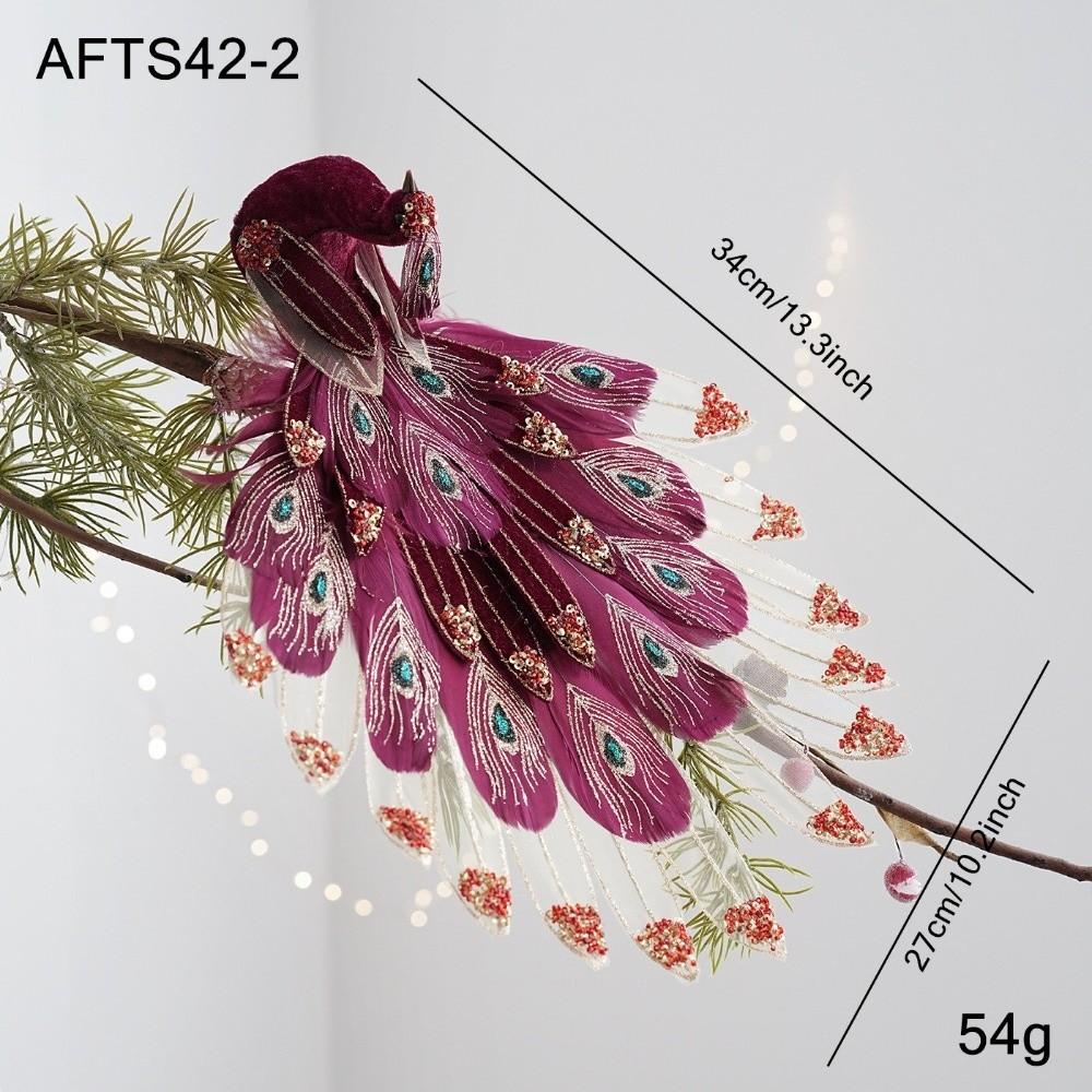 Fabric Feather Peacock Tree Decoration Glitter Accent Peacock Figurine Clip  Holiday Branch Decor