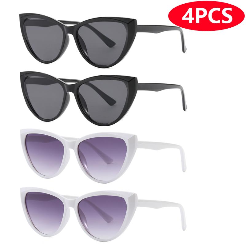 Car Sun Glasses 4 Pack Large Frame Cat Eye Sunglasses Women Men New Fashion Retro Glasses Brand Eyeglasses Unisex UV400