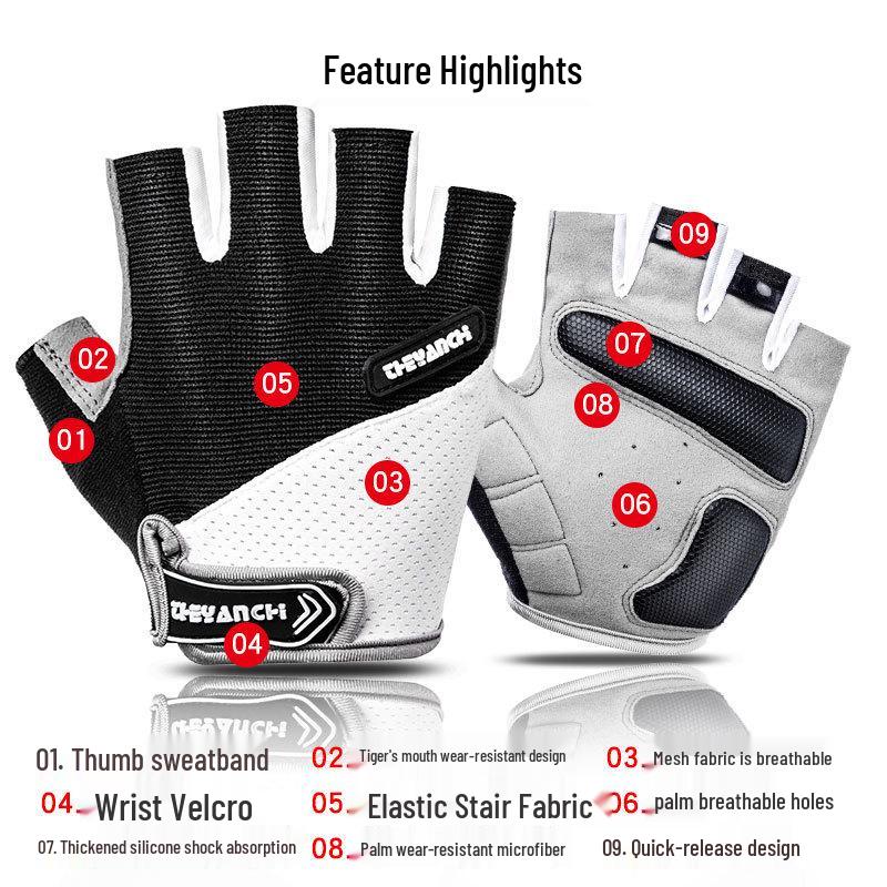 Herrcykelhandskar med halvfinger för sommaren - Halkskydd, Stötdämpande för landsvägscykling och träning