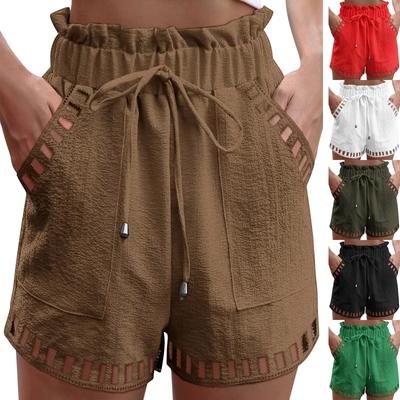 Pantaloni scurți cu talie elastică de culoare solidă pentru femei la modă
