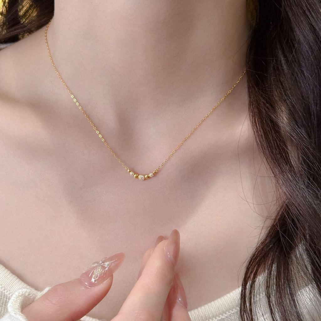 S925 Sterlingsilber Minimalistische Runde Diamant-Blasen-Halskette mit Zirkonia - Vielseitige Schlüsselbein-Kette für Damen