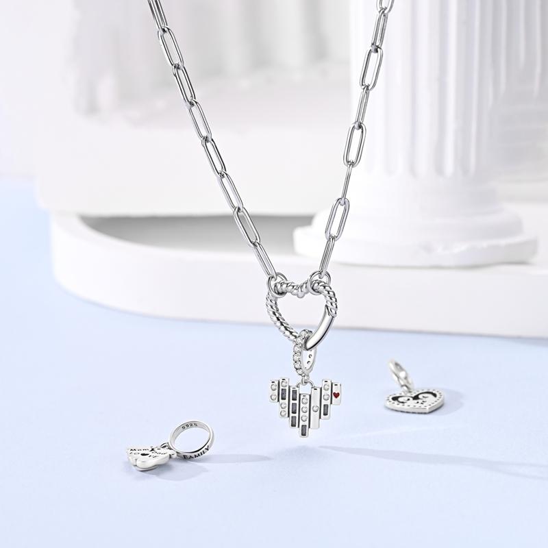 925 Silver Heart Openable Pendant Necklace Rope Texture Rectangle Link Chain Fashion Jewelry Gift for Women