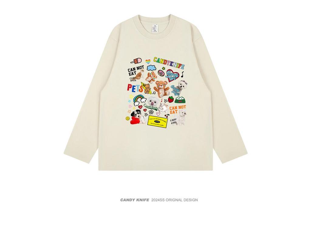 Trendy Cartoon Print Japanese Bestie Long Sleeve Loose Autumn T-Shirt