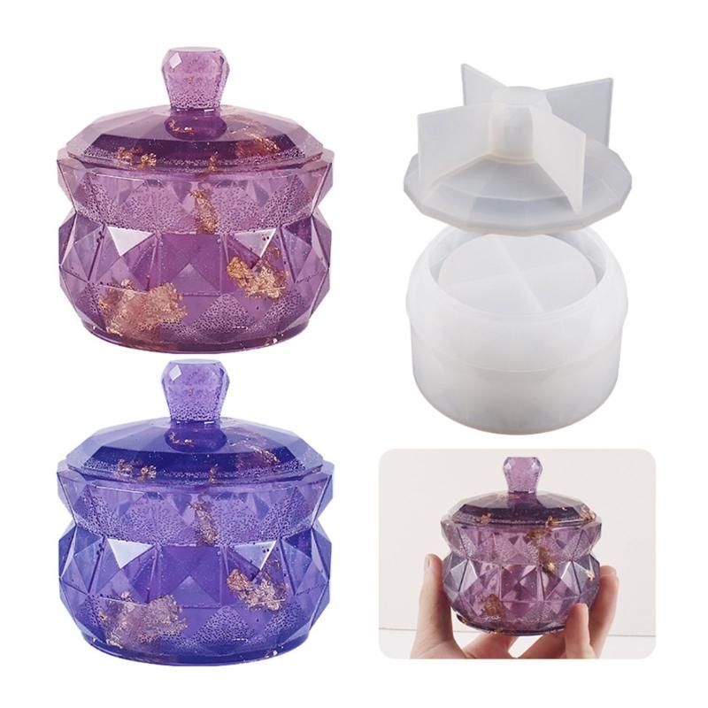 Diy Crystal Glue Mold Round Storage Box Mirror Silicone Mold with Lid Container Box Mould Home Decoration Tools Crafts