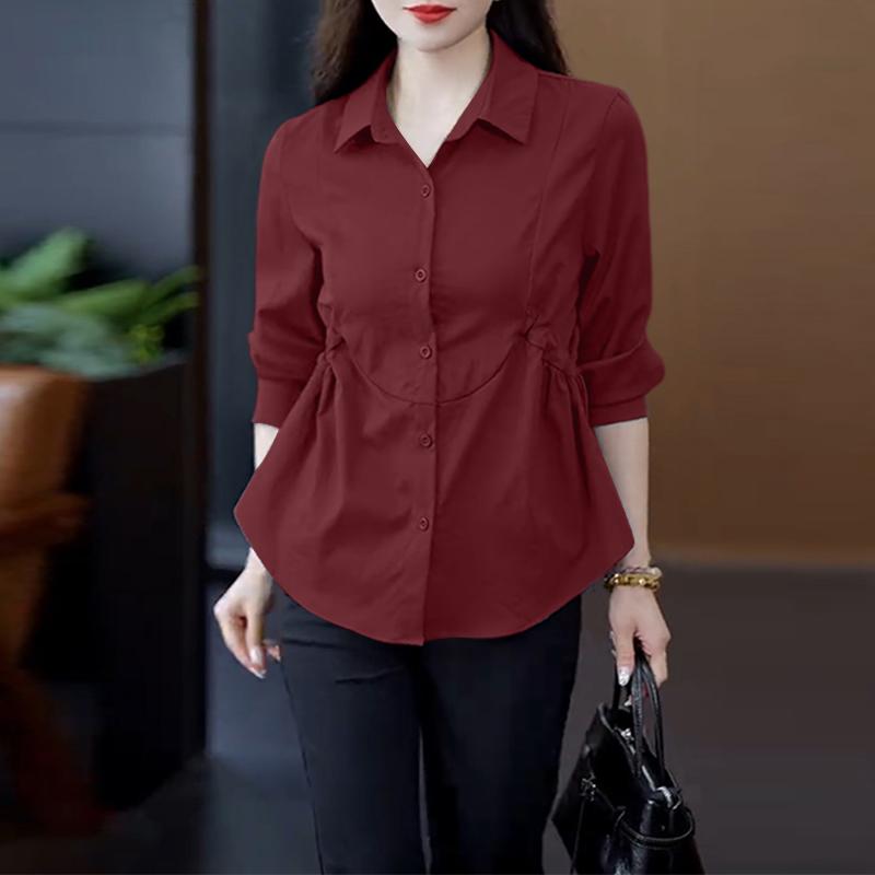 ZANZEA Women Casual Turn Down Collar Long Sleeve Plain Blouse