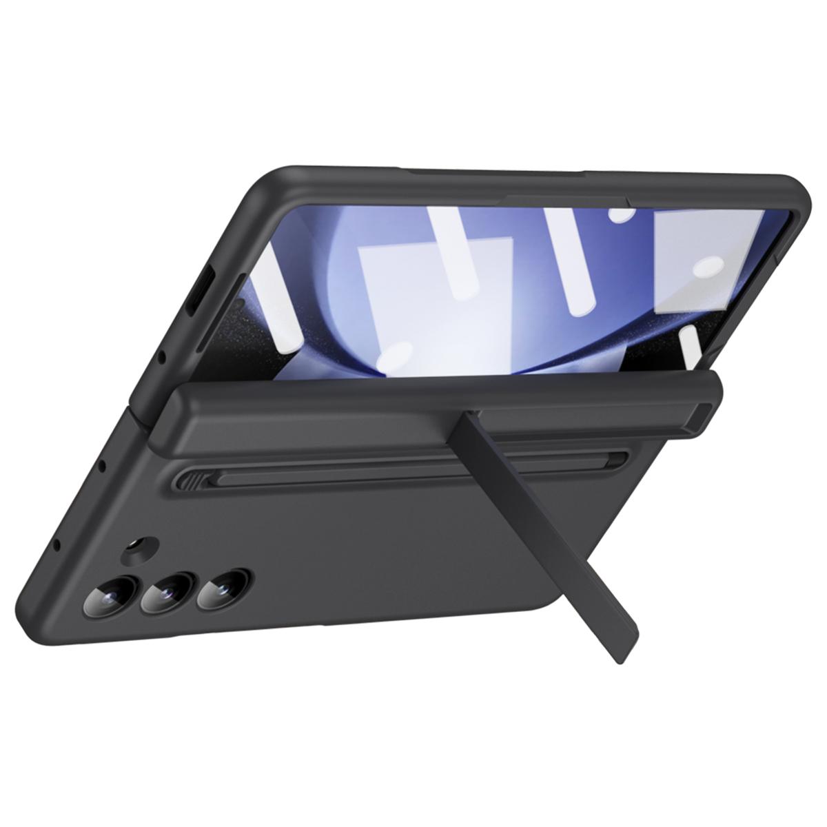 

For Samsung Galaxy Z Fold5 5G Full Guard Case Hard PC Kickstand Phone Cover with Glass Film,Stylus Black