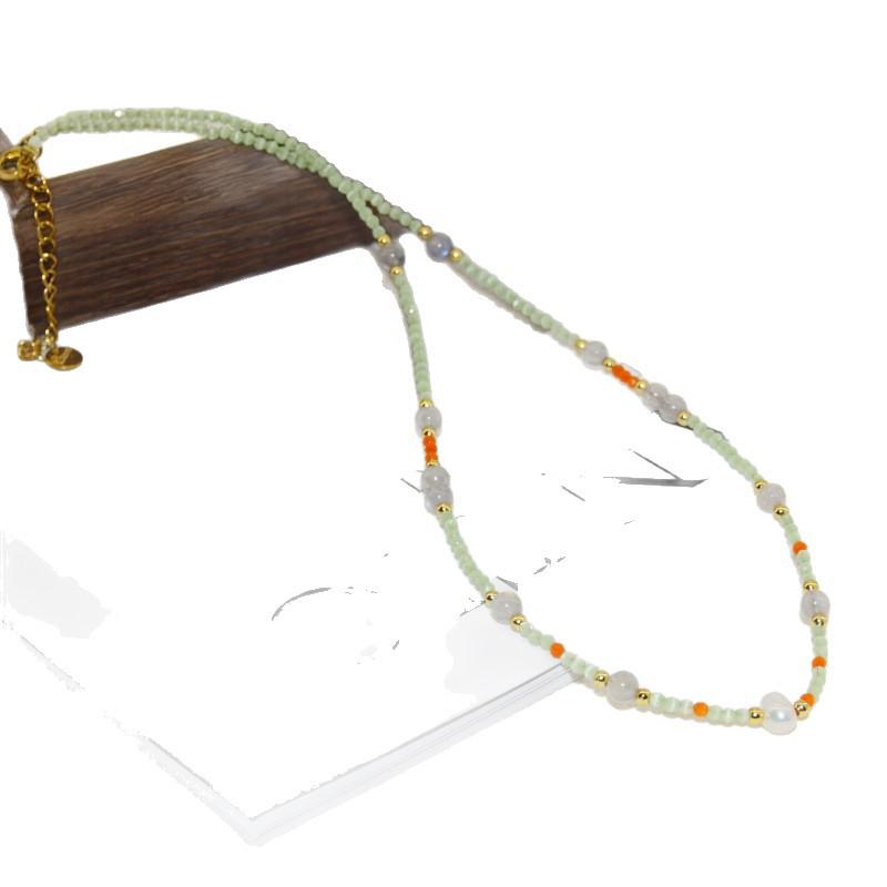 Handgefertigte Perlenkette aus Titanstahl, Kristall und Dopamin mit Naturstein, Schlüsselbein-Kette, vielseitiger Muschel und Stern-Design für Damen.