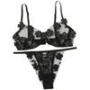 Women's Sexy Floral Embroidered Mesh Suits with Applique Bras