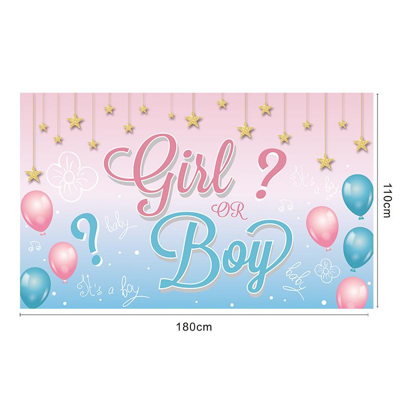 New model gender reveal banner for newborns, balloon decoration scene for celebrating the birth of the baby, flag hanging display