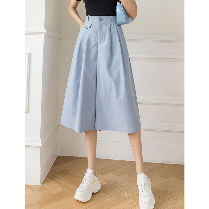 

Women s 2026 Summer Korean Style High-Waisted A-line Skirt Pants, Wide-Leg, Slimming Loose Fit Casual Pants XL (110-120 kg) синий