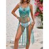 Women's Sequin Splicing Pure Hand Hook Slip Dress Beach Vacation Long Fringe Bikini Smock