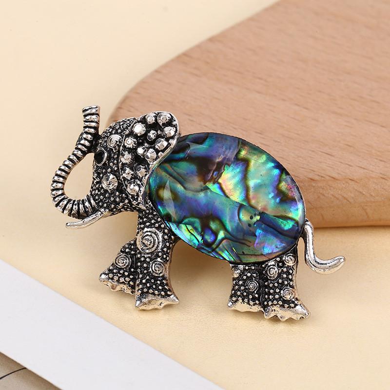 Animal Embossed Shell Inlay Lucky Elephant Brooch Pin For Men Women Decor