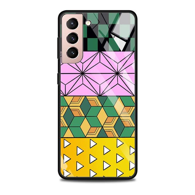 Szklane etui do Samsung Galaxy S21 S20 Ultra S10 Plus Lite S20fe 5g S10e S9 S8 zderzak Shell pokrywa Funda Anime Demon Slayer kolor