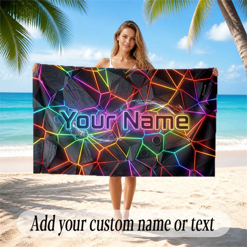 Abstract Geometric Theme Soft Beach Towel Personalized Custom Name Text Towel Portable for Beach Pool Travel
