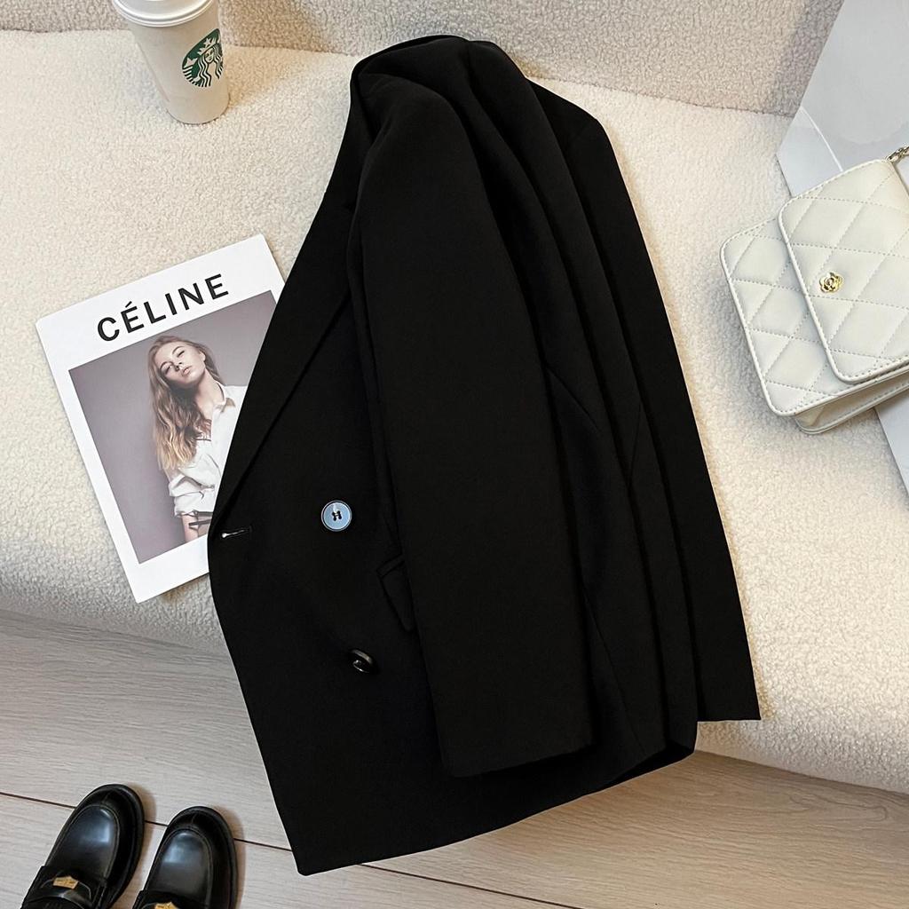 Korean Style Black Women's Jacket: 2026 Spring/Autumn Trendy, Versatile, High-End Small Suit for Petite Fashionistas.