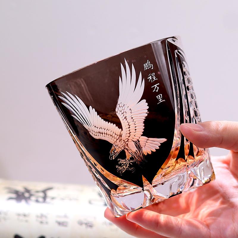 Engraved Old Fashioned Glasses Whisky Glass Vintage  Eagle Pattern Glassware 320Ml