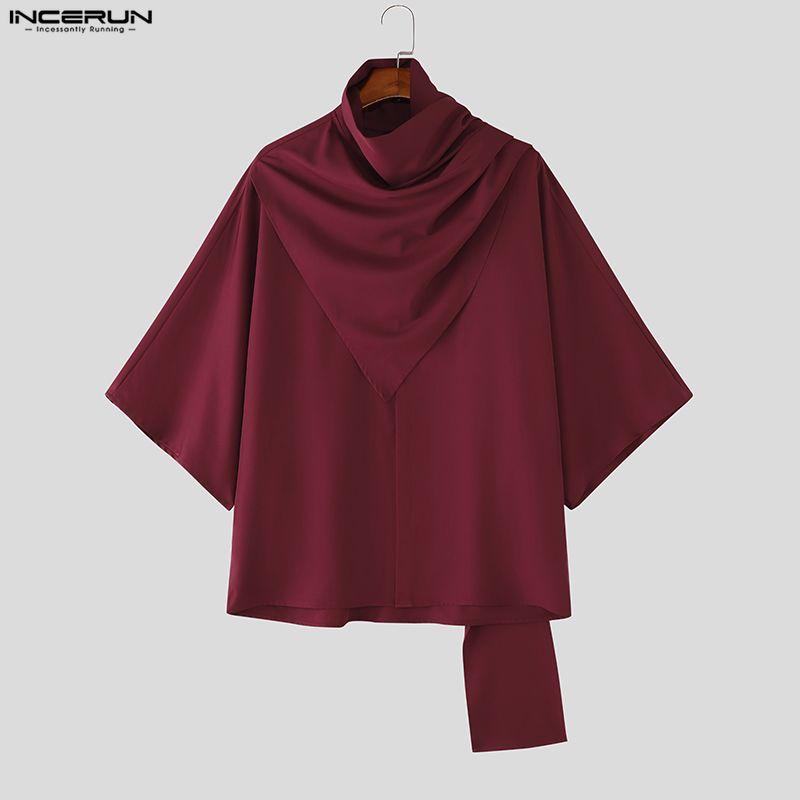 INCERUN Men Cowl Collar 3/4 Sleeve Gothic Casual Loose T-shirts Tops