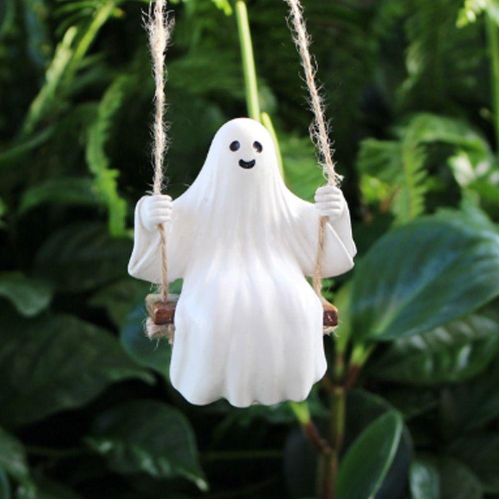 Sculpture Car Decor Pendant Resin Ghost Ornaments Cute Ghost Swing Pendant  Rearview Mirrors