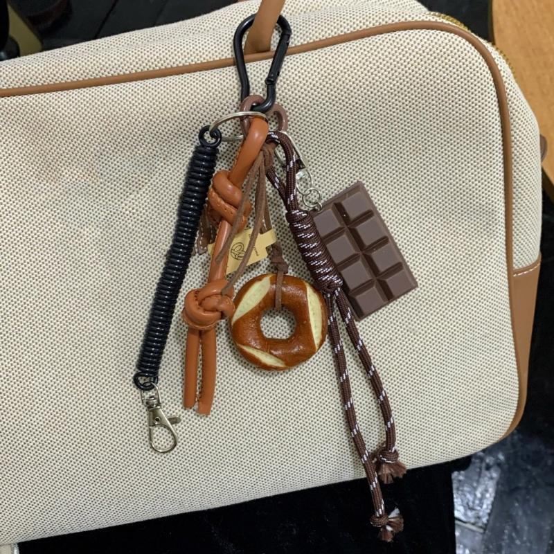 Bagel Pretzel Chocolate Bag Charm Pendant Keyring Braided Rope Keychain Charm for Backpack Purse Handbag Decorations