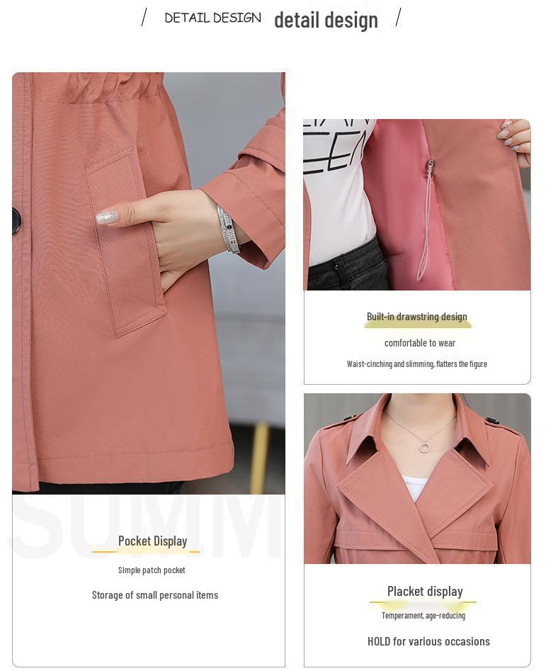 Korean Style Spring-Autumn Trench Coat for Petite Women - Waist-Defining, Mid-Length, Fashionable Draping Outerwear