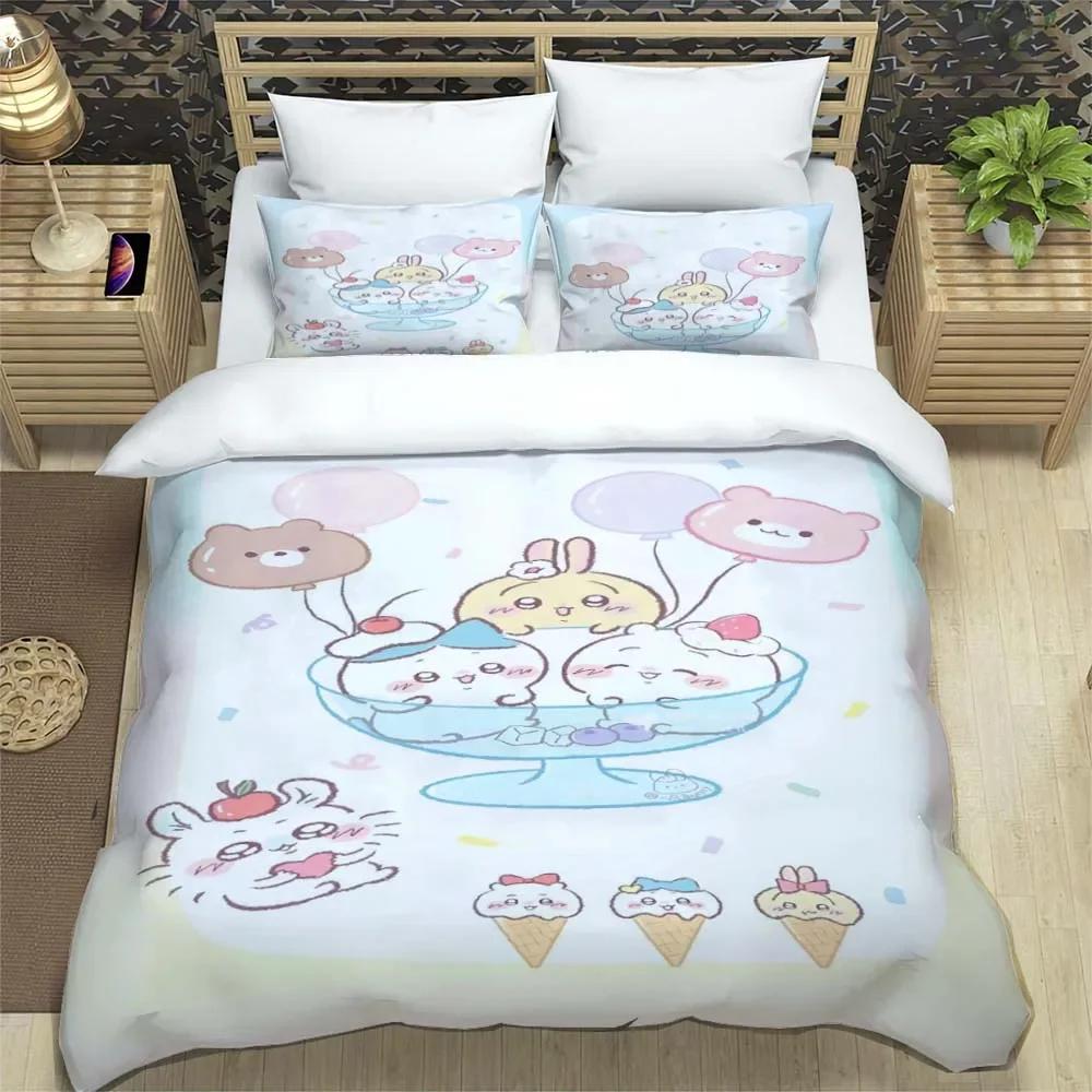 Cartoon Chiikawa Pattern Quilt Cover With Pillowcases 3D Digital Printed Bedding Set Twin Full Queen King Christmas Gift