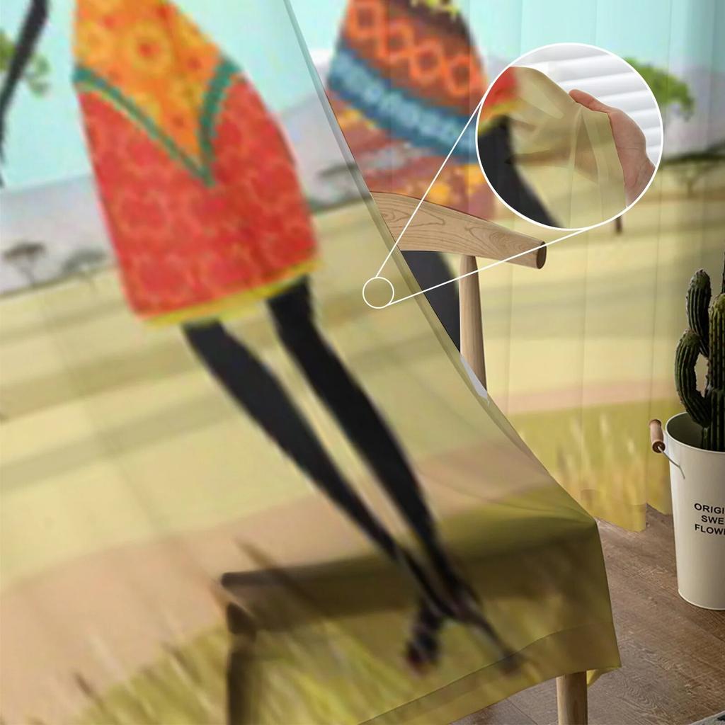 Afrikanische Frauen in Berglandschaft Gardinen für Schlafzimmer Wohnzimmer Tüllvorhänge für Küche Fenster Voile-Vorhänge