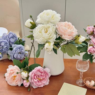 Fleur de Pivoine Artificielle Bouquet de Pivoines en Soie Artificielle avec 1 Bouton Arrangement Floral Artificiel pour Maison de Ferme Mariage Centre de Table