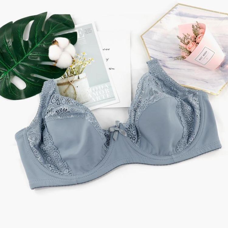 French Floral Design Plus Size Women's Full Coverage Bra Thin Breathable Single Layer Lace Underwear with Steel Support