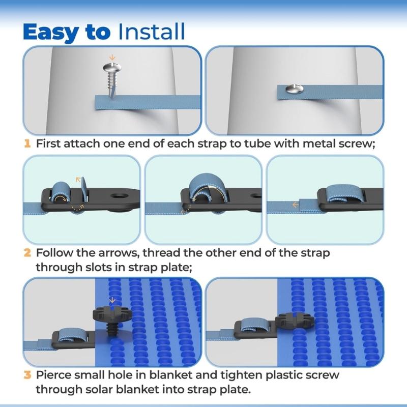 Pool Solar Cover Strap Clip Reel Attachment Set Tube and Solar Cover Fastening Set for Swimming Pool Cover Roller