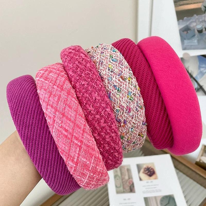 Rose Red Wide-brimmed Sponge Hair Band Women Fairy Temperament Headband Tweed Fabric Hoop Hairband Girls Hair Accessories