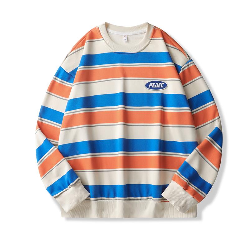 

Толстовки с круглым вырезом, модный свитер, мужская весенне-осенняя повседневная футболка с круглым вырезом и длинными рукавами, полосатый пуловер для пары, свободные топы 3XL оранжево-красный