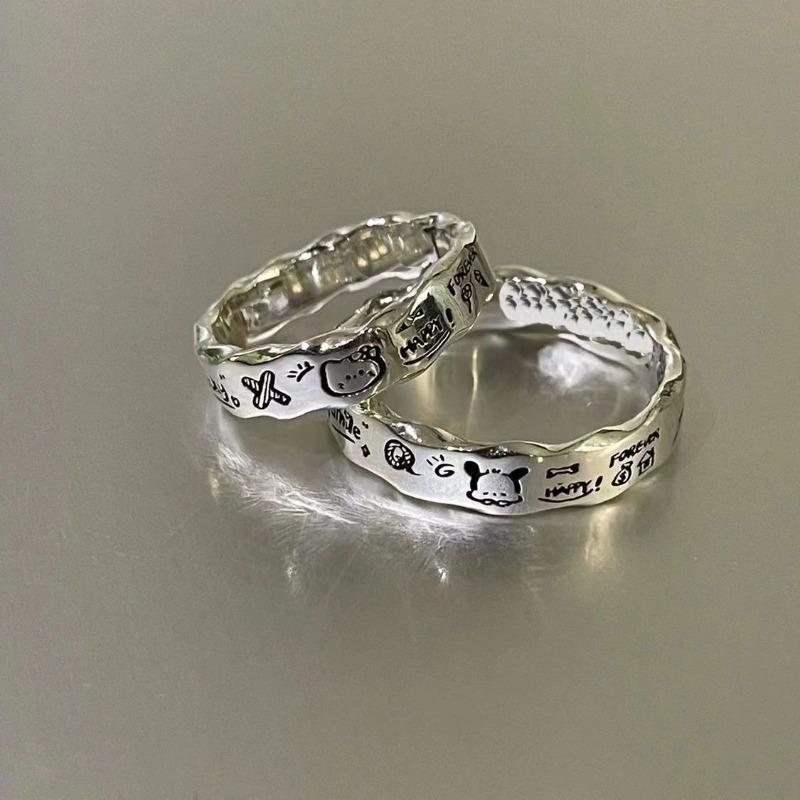Minimalist Graffiti Wavy Edge Ring Female Niche Design Versatile Exquisite Fashion Pacha Dog Couple Ring