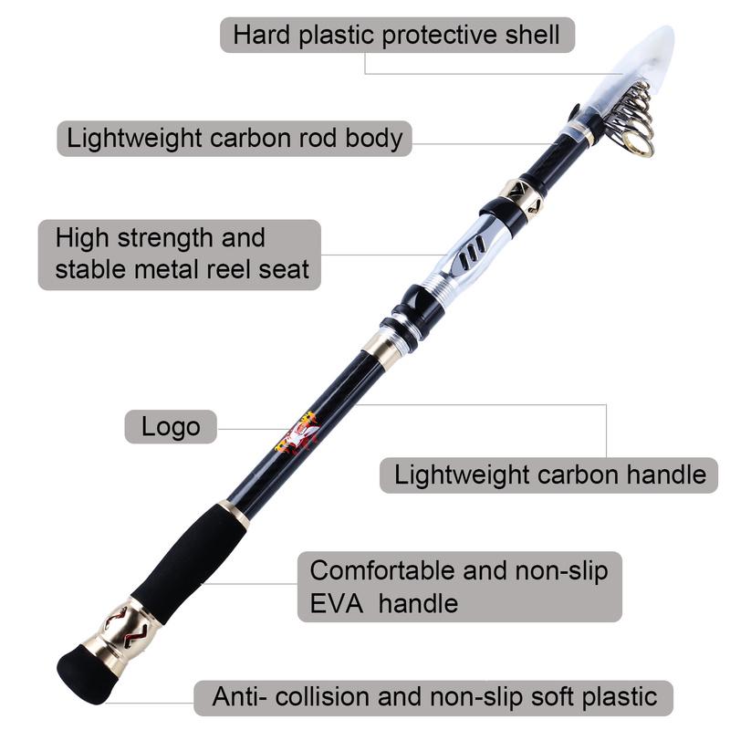 SOUGAYILANG Fishing Rod EVA Handle Telescopic Carbon Rod Body Durable and Portable Fishing Pole