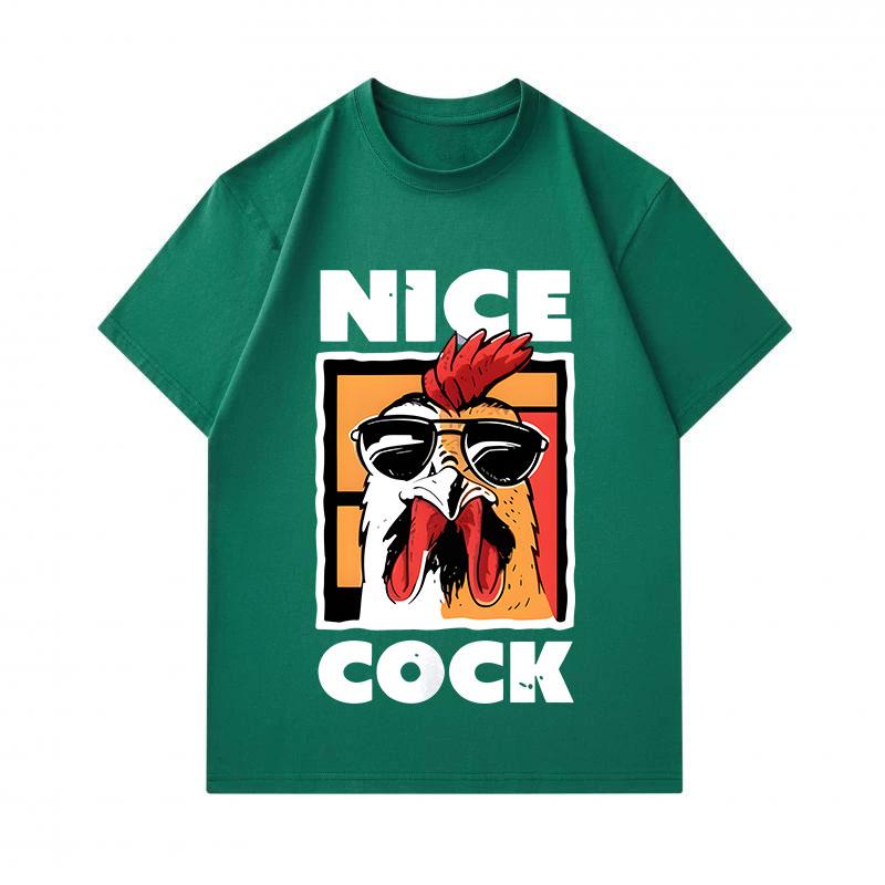 Men's 100% Cotton Casual Crew Neck Short Sleeve T-Shirt, Cool Sunglasses Rooster Nice Cock Graphic Printed Tee, Comfortable Lightweight Daily Wear Top