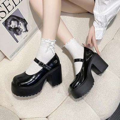 Black Super High Heels Mary Jane Shoes Women 2023 Goth Chunky Platform Pumps Woman Plus Size Ankle Buckle Party Lolita Shoes