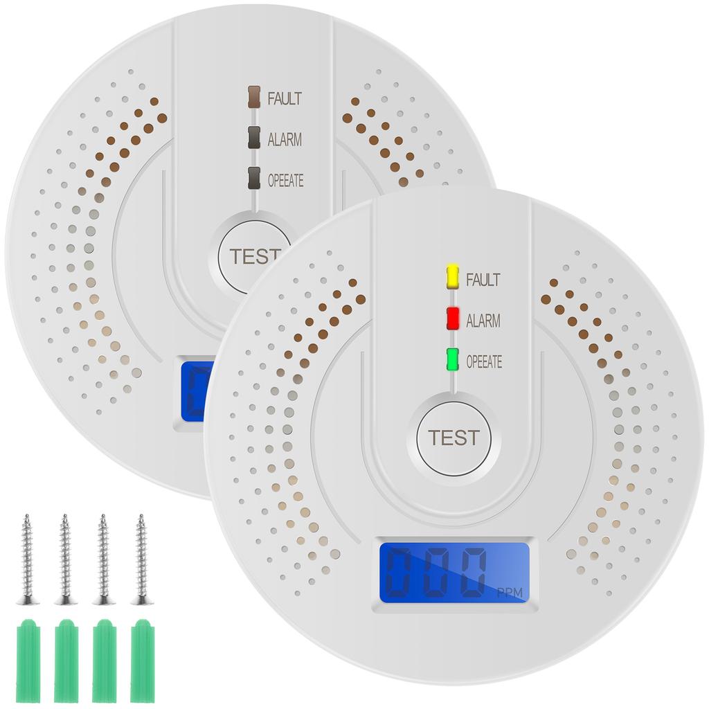 2/1pcs Carbon Monoxide Detectors CO Gas Monitor Alarm CO Sensor Detector with LCD Digital Display for Home,Bedroom,Kitchen,Offic
