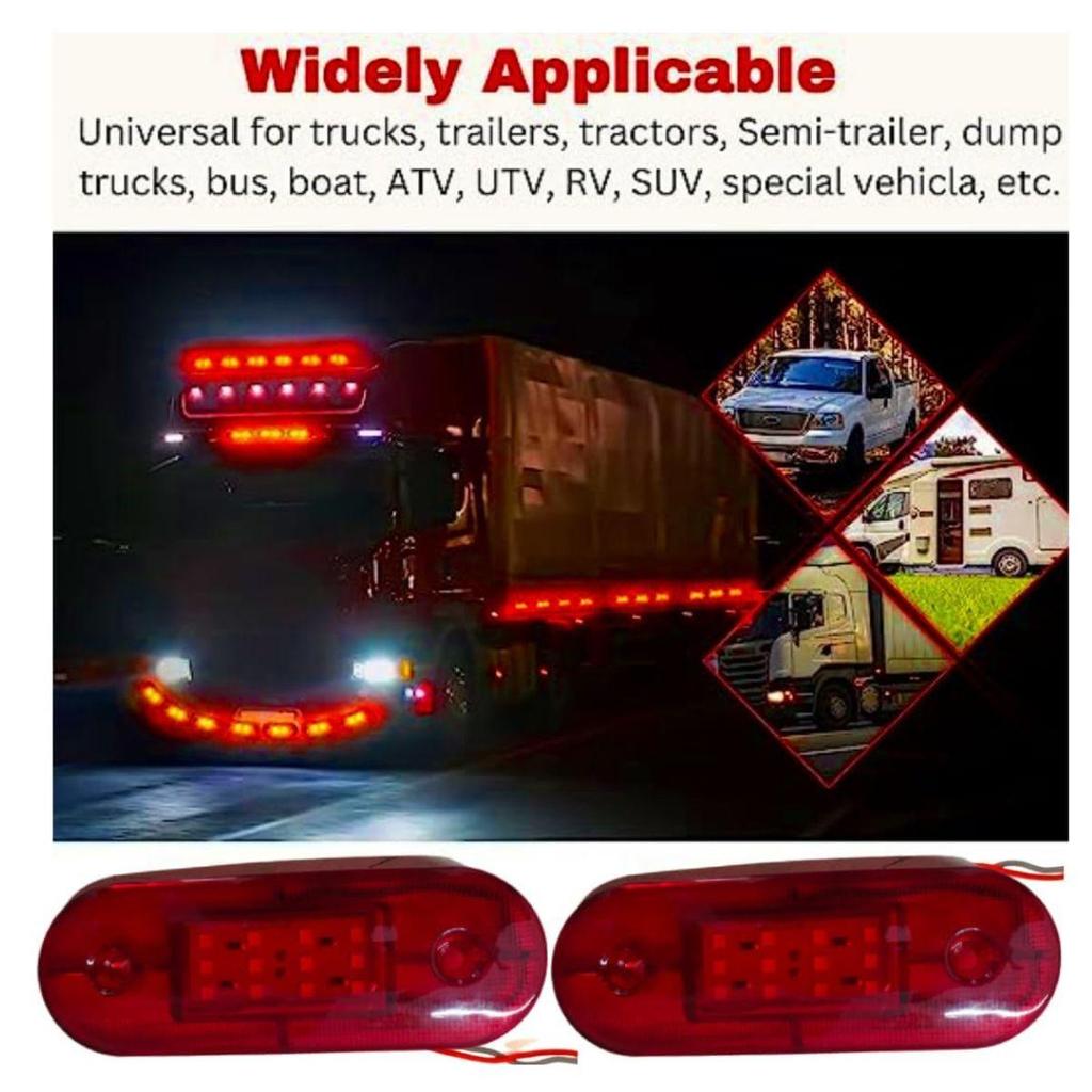 8PCS Red LED Running Board Side Marker Clearance Lights 12V for Truck Trailer RV Bus Boat | Waterproof Flat Base