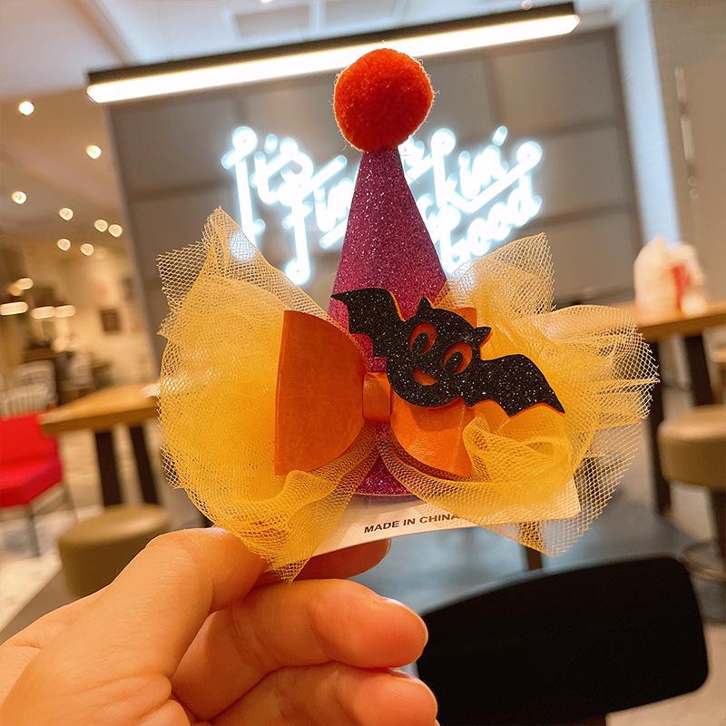 Halloween Wizard Veil Hair Clip with Bat and Pumpkin Headwear