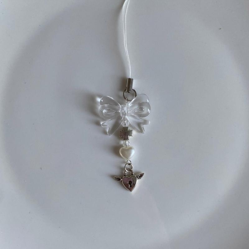 Blumen-Schleifenknoten Gekreuzter Anhänger Lanyard Liebesherz Perle Cartoon Zubehör