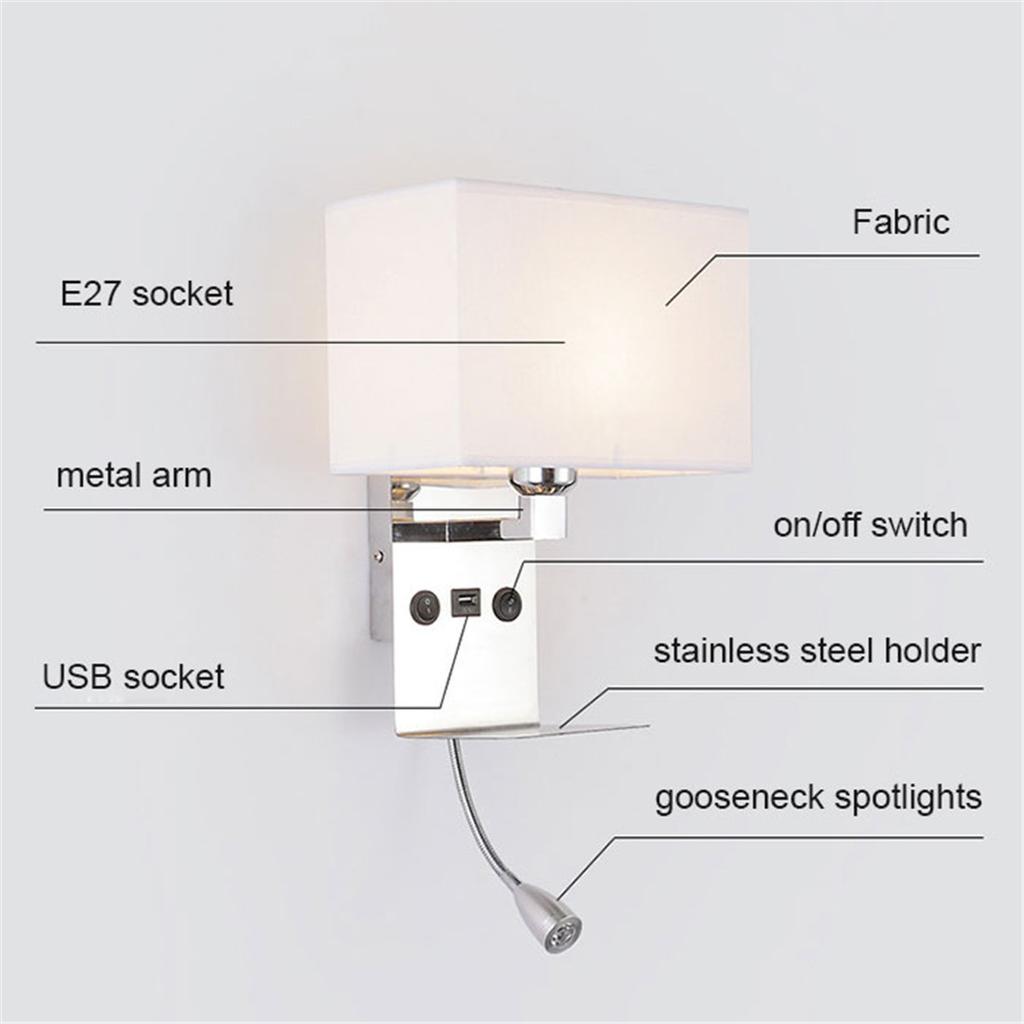 Minimalist Wall Lamp Bedside Lamp Reading Lamp with Switch Mobile Phone Holder Rechargeable Hotel Bedroom Room Wall Lights